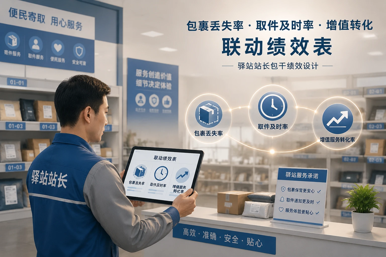 快递驿站站长包干绩效表：包裹丢失率、取件及时率与增值转化联动（2026年版）