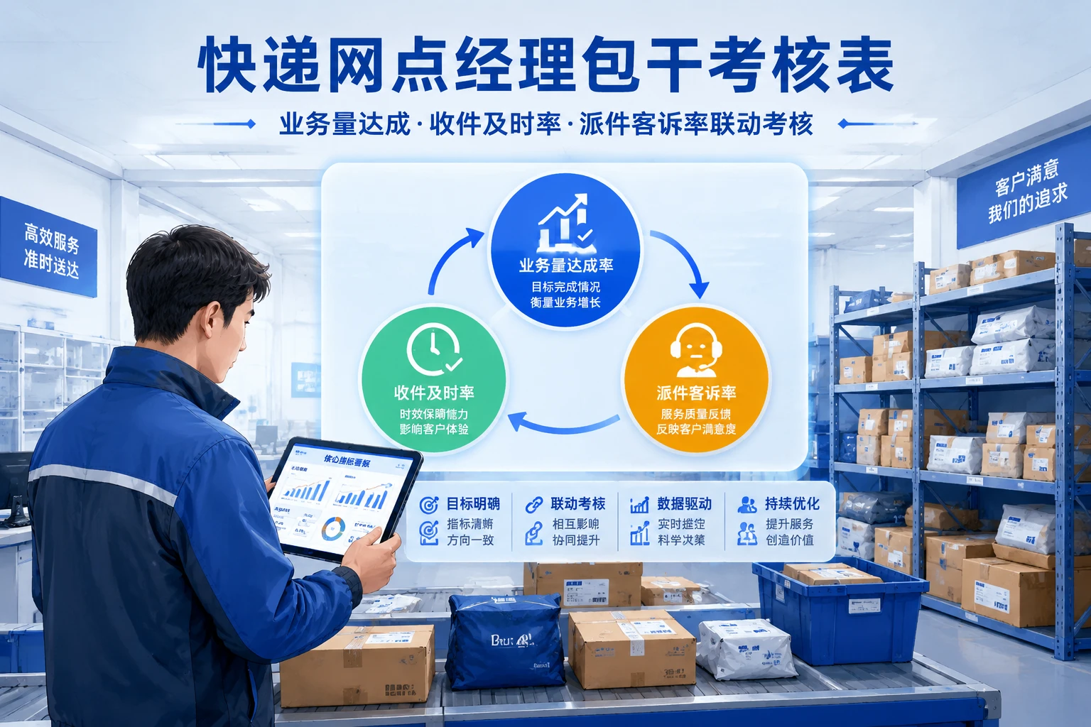 快递网点经理包干考核表：业务量达成、收件及时率与派件客诉率联动（2026年版）