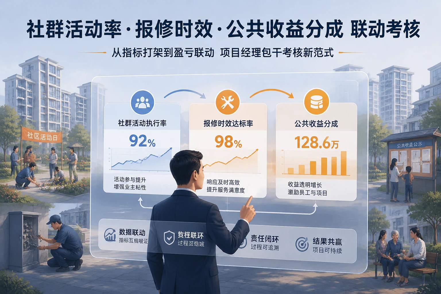 2026年住宅物业项目经理包干考核表:社群活动率、报修时效与公共收益分成