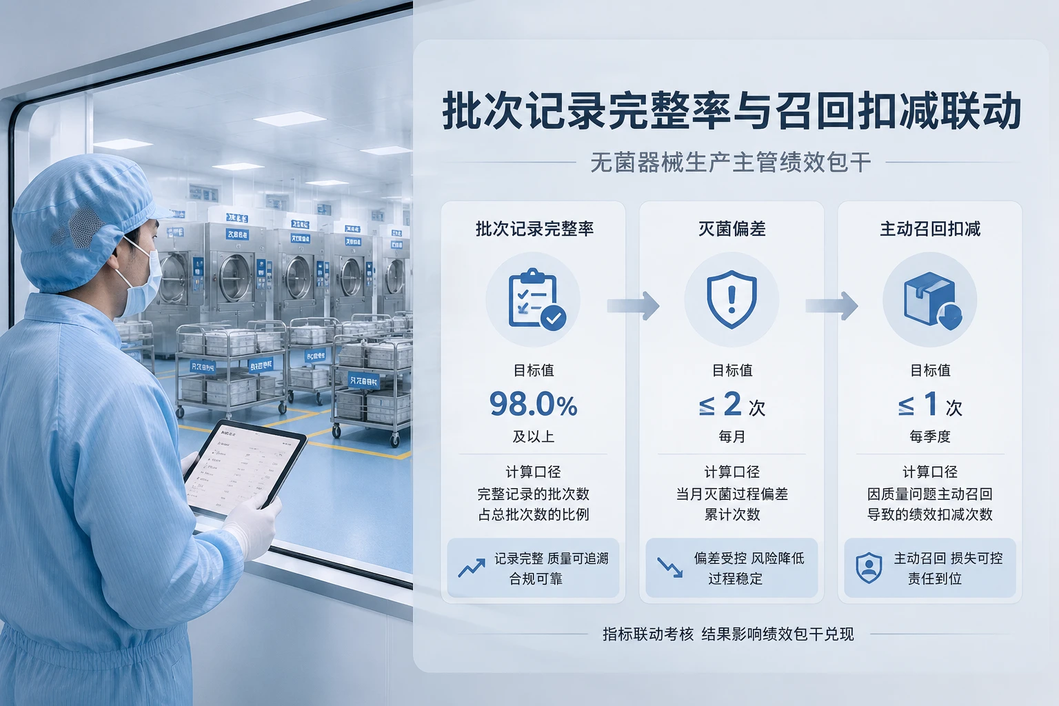 无菌器械生产主管绩效包干:批次记录完整率与召回扣减联动