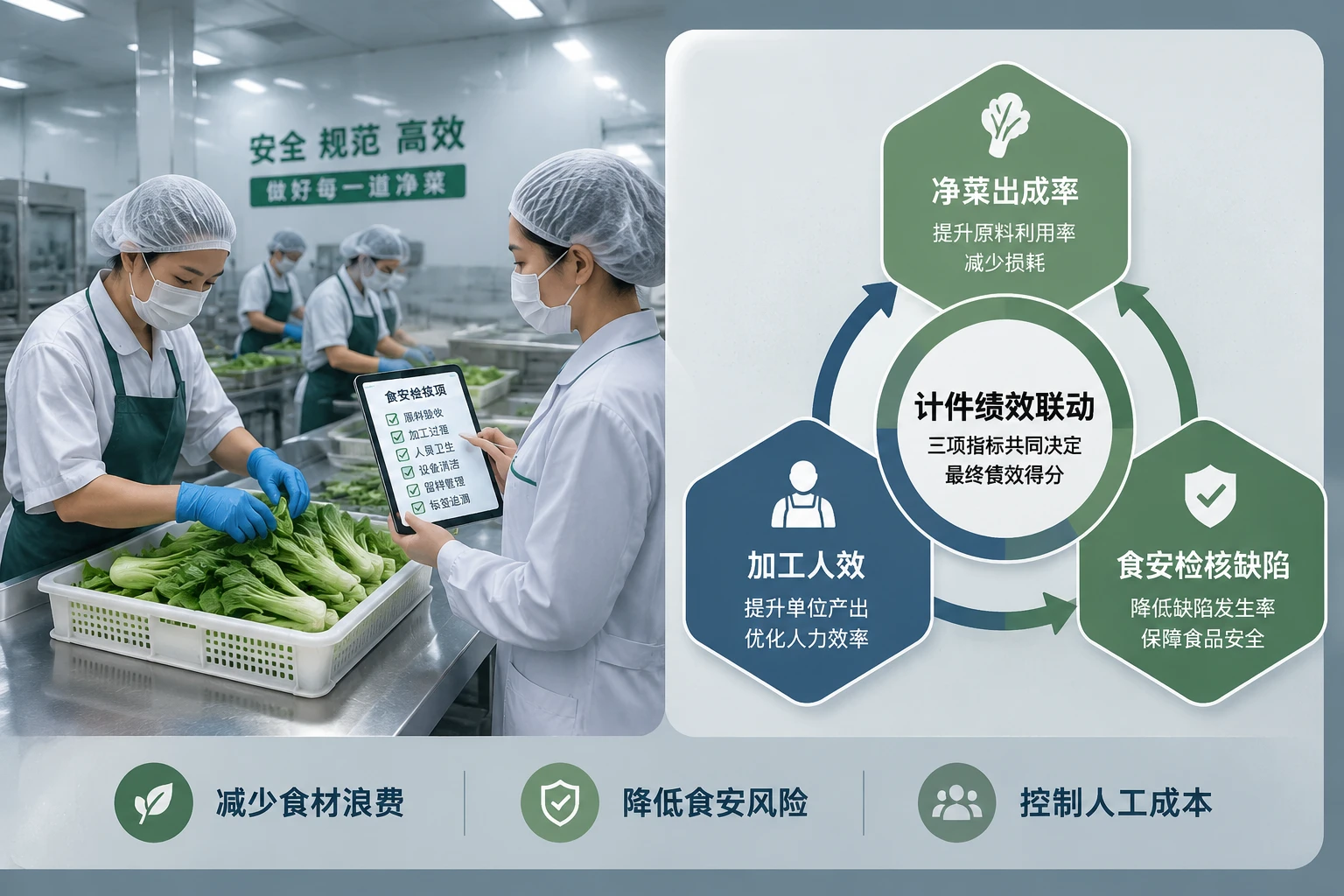 2026年中央厨房净菜加工计件绩效模板：出成率、人效与食安缺陷联动