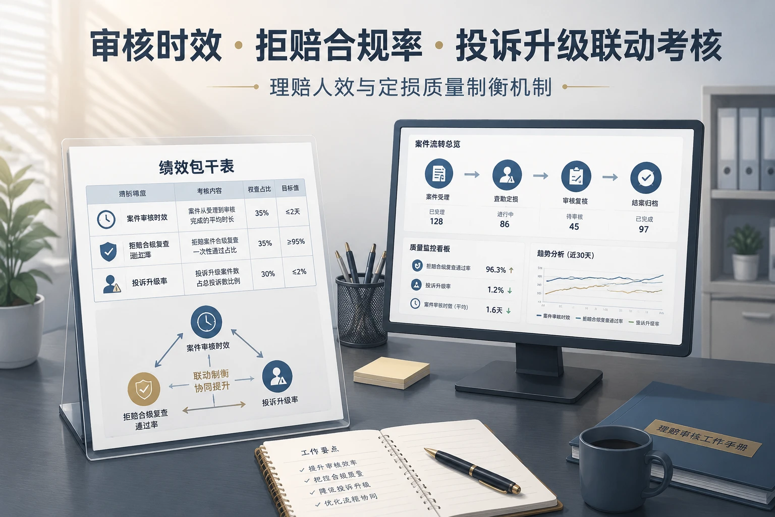 寿险理赔审核员绩效包干表:审核时效、拒赔合规率与投诉升级联动模板