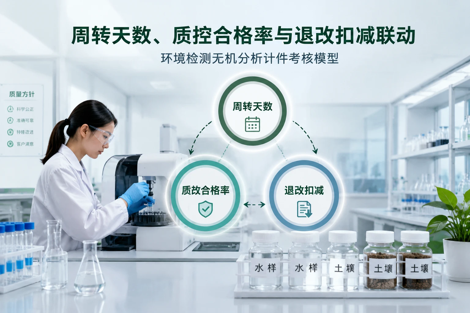 环境检测无机分析计件考核：周转天数、质控合格率与退改扣减联动