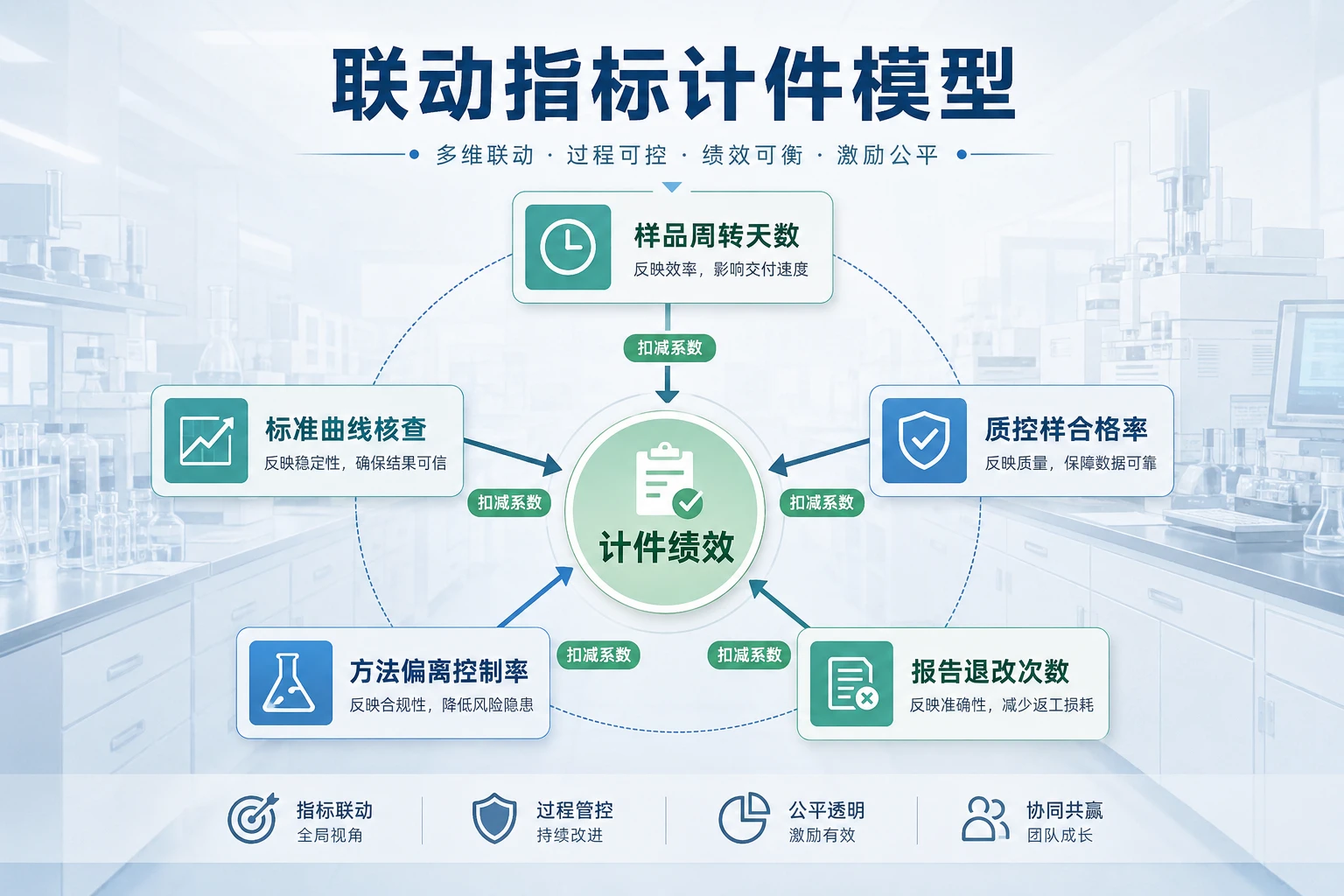环境检测无机分析计件考核：周转天数、质控合格率与退改扣减联动