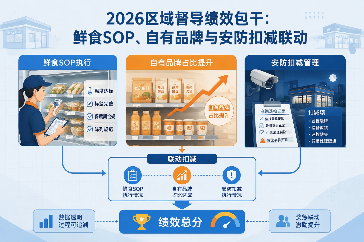 2026年连锁便利店区域督导绩效包干表：鲜食SOP、自有品牌占比与安防扣减联动