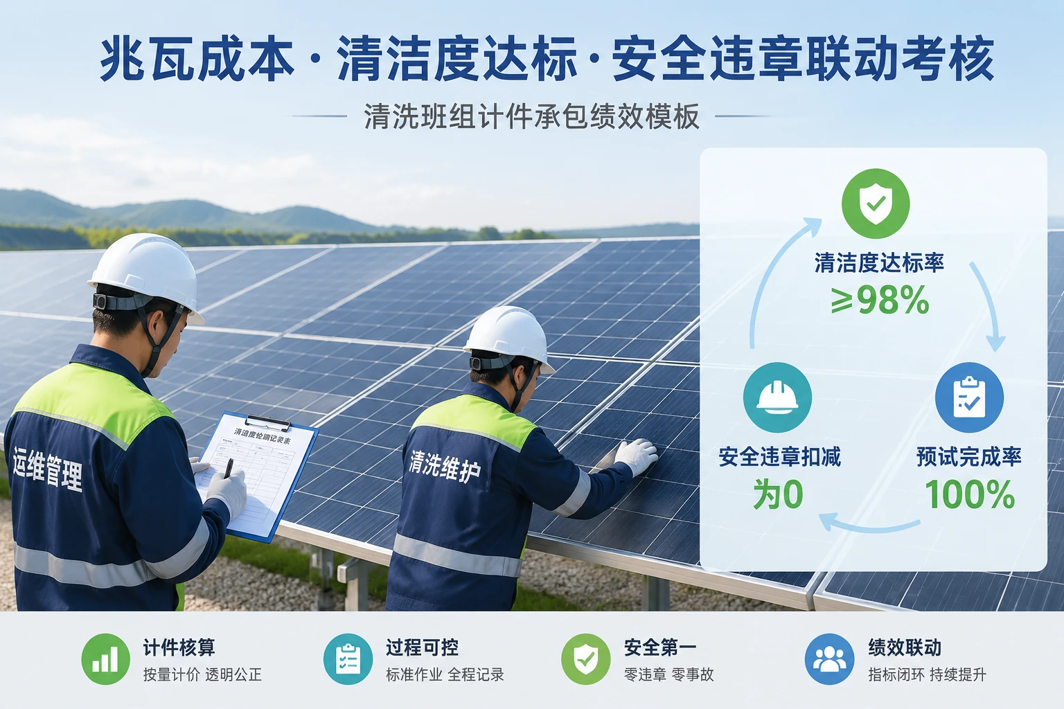 光伏组件清洗承包绩效：兆瓦成本、抽检达标与违章扣减联动（2026年版）