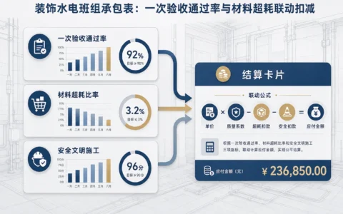 装饰水电班组承包绩效联动表单模板：一次性验收通过率与材料超耗比率扣减填写指南实操版）