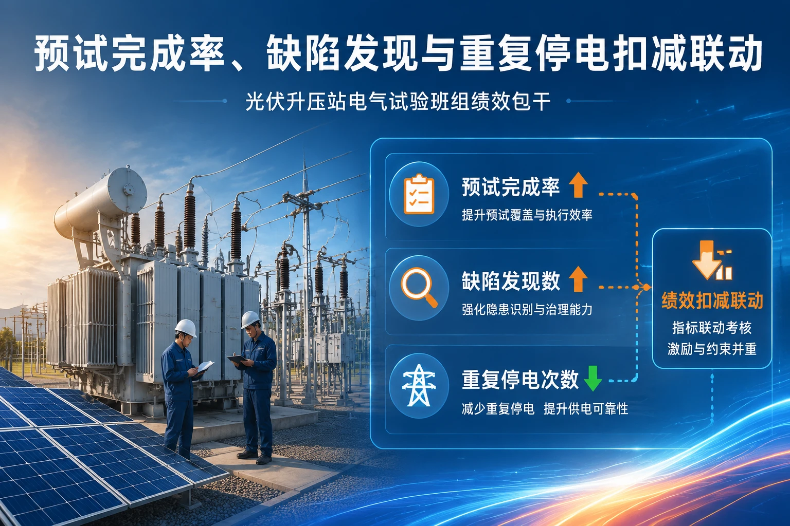 2026年光伏升压站电气试验班组绩效包干模板：预试完成率、缺陷发现与重复停电扣减联动