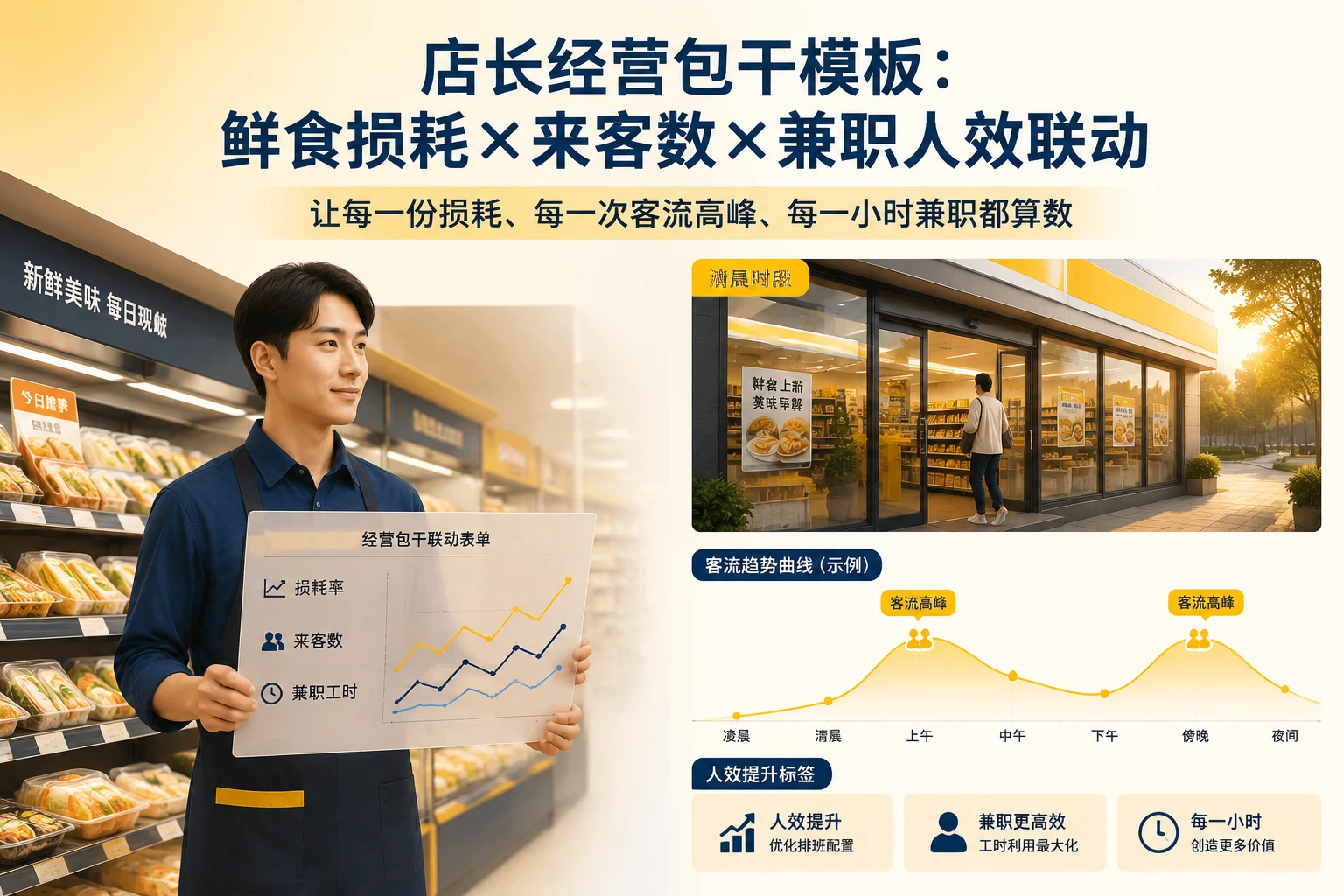 2026年连锁便利店店长经营包干模板:鲜食损耗率、来客数与兼职人时产出联动