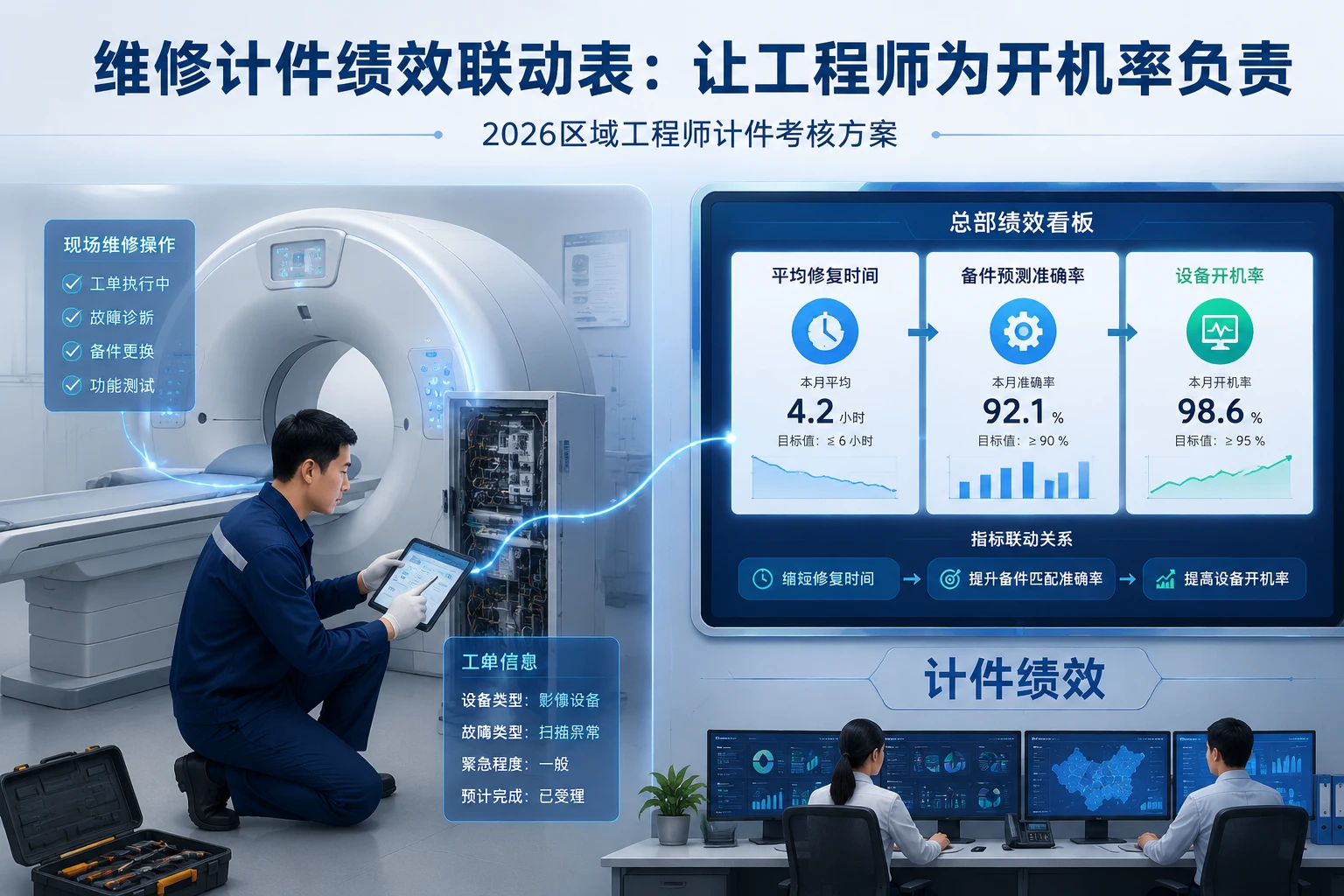 CT/MR区域维修计件绩效表：平均修复时间、备件准确率与开机率联动（2026年版）