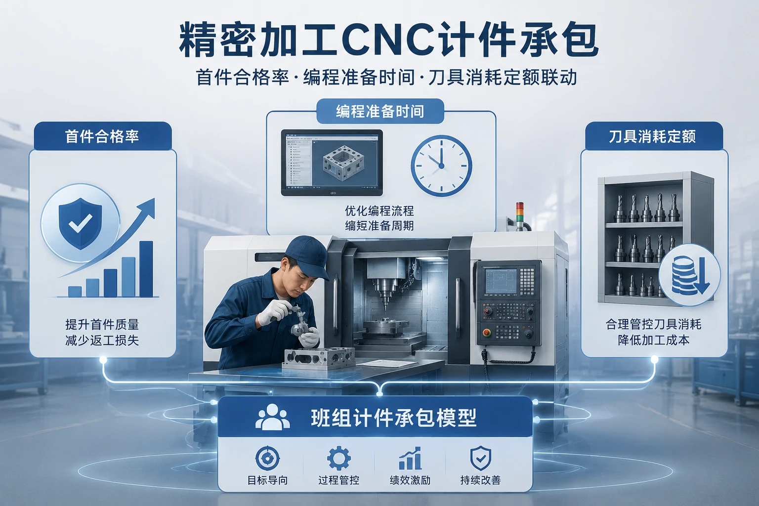 精密加工CNC计件承包：首件合格率、编程时间与刀具定额联动