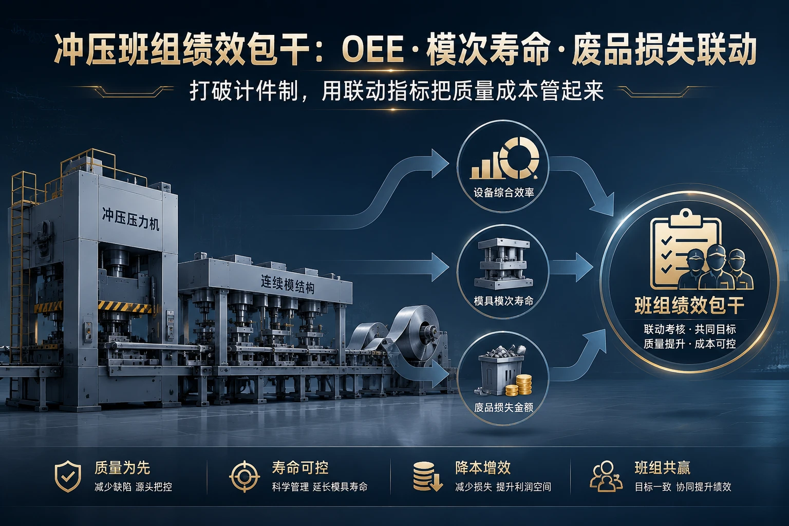 冲压班组绩效包干设计：设备OEE、模次寿命与废品损失金额联动