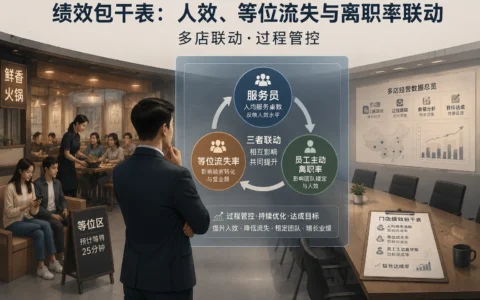 火锅连锁区域经理绩效包干模板：人效、等位流失率与离职率联动考核