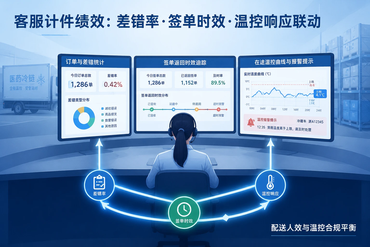 医药物流客服计件绩效表：差错率、签单时效与温控响应联动