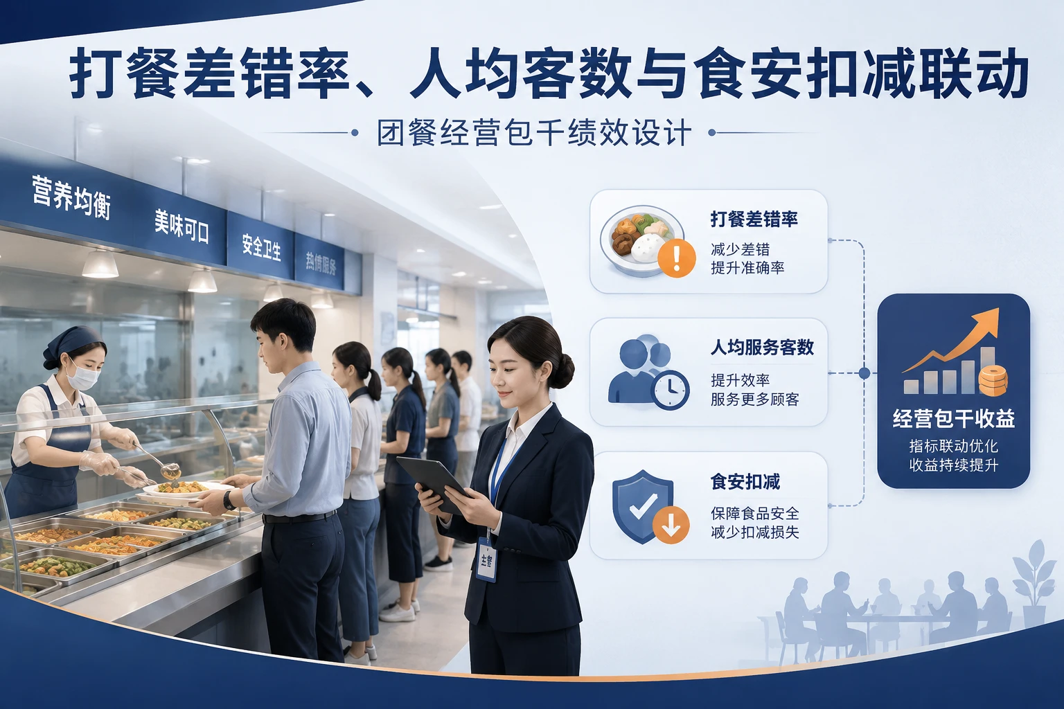 团餐前厅主管计件绩效：打餐差错率、人均客数与食安扣减联动