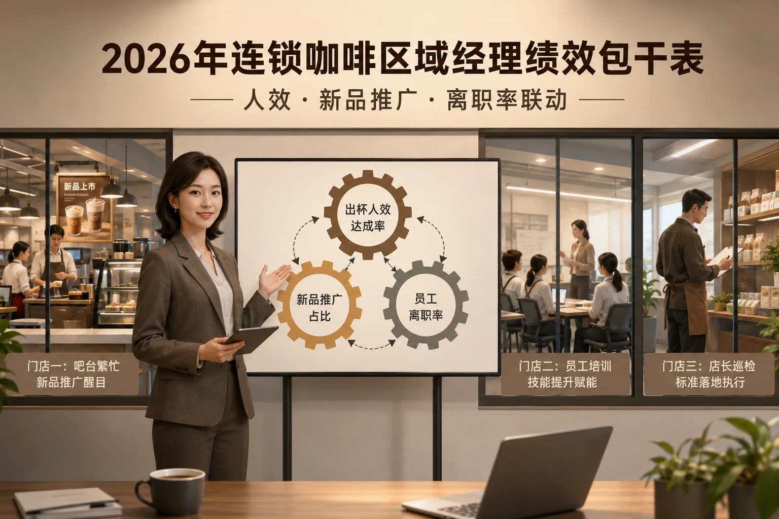 2026年连锁咖啡区域经理绩效包干表:人效、新品推广与离职率联动