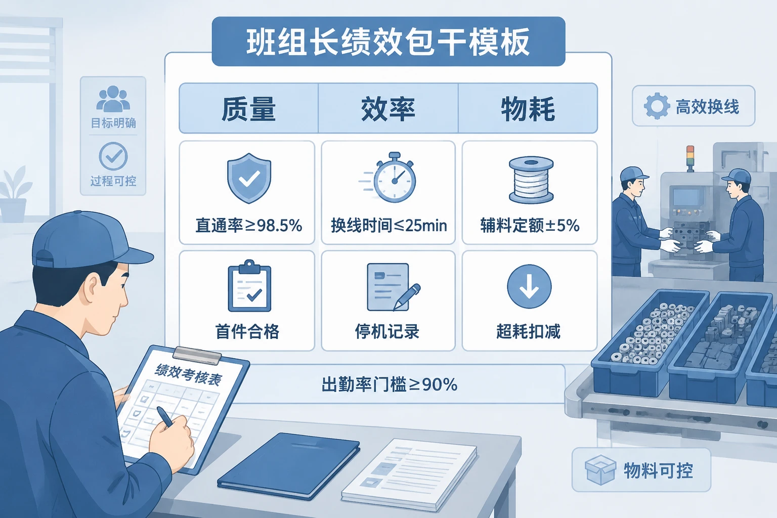 2026年电子代工班组长绩效包干模板：直通率、换线时间与辅料消耗联动