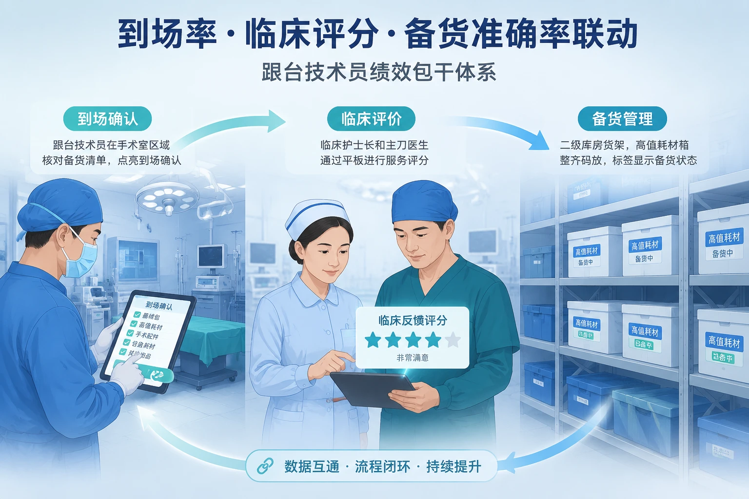 高值耗材跟台技术员绩效包干：到场率、临床评分与备货准确率联动