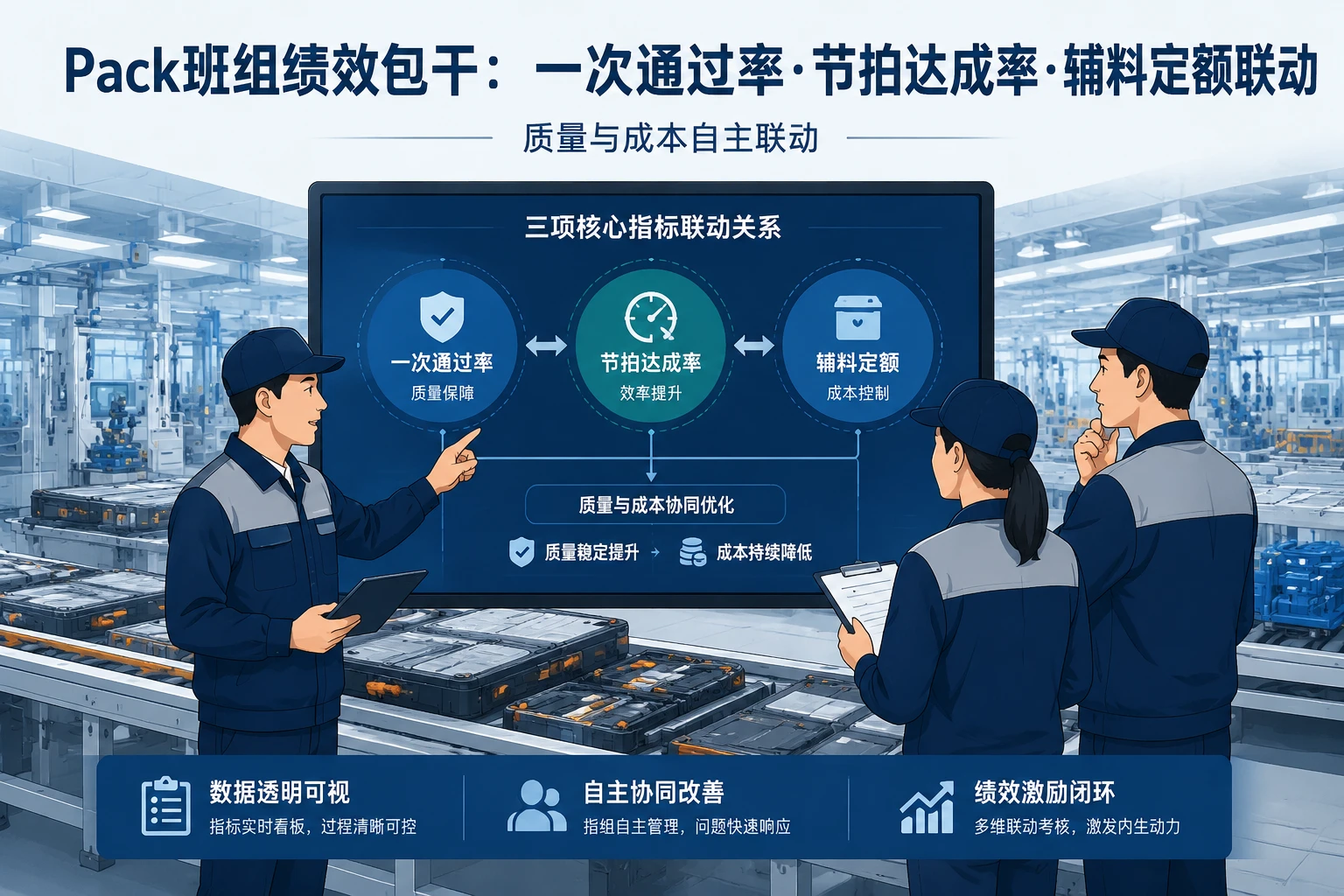 2026年动力电池Pack组装班组绩效包干：一次通过率、节拍达成率与螺丝辅料定额联动