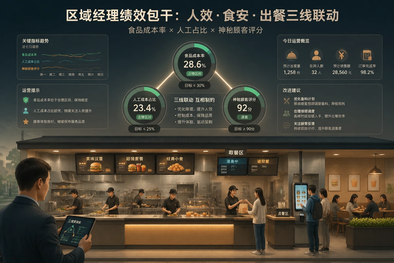 连锁快餐区域经理绩效包干模板：食品成本率、人工占比与神秘顾客联动（2026年版）