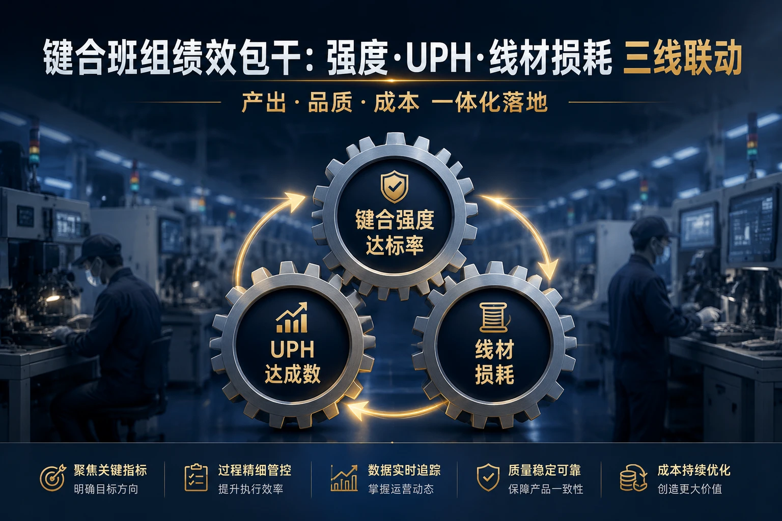 键合班组绩效包干表单：键合强度达标率、UPH达成数与线材损耗联动