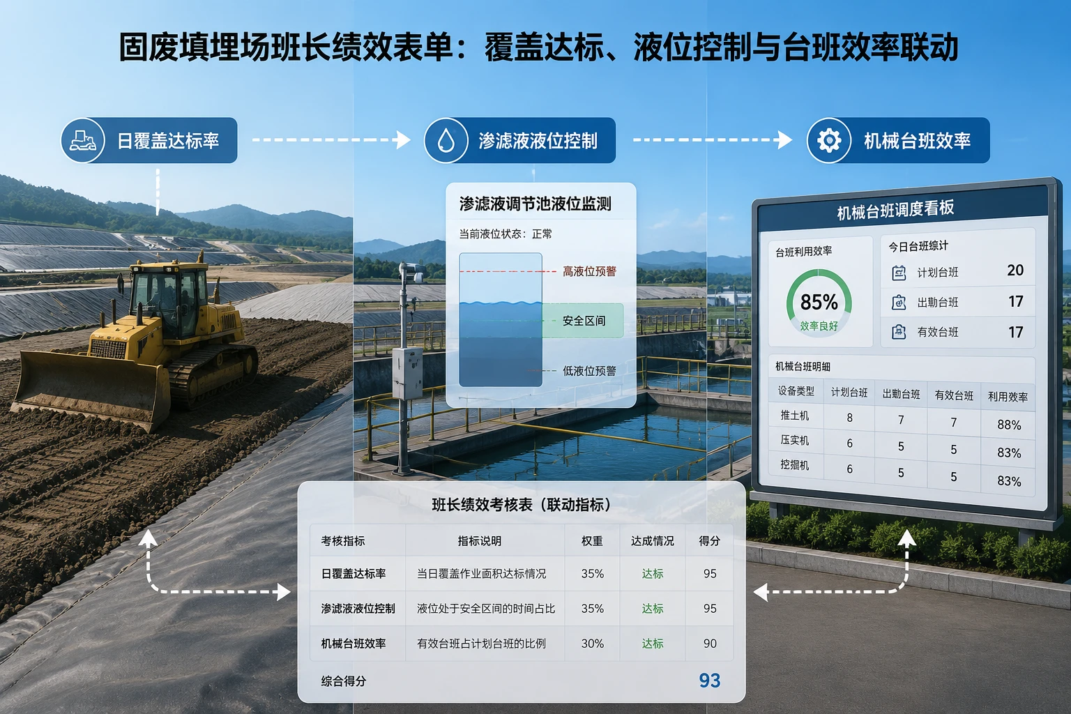 2026年固废填埋场班长绩效表单：覆盖达标、液位控制与台班效率联动