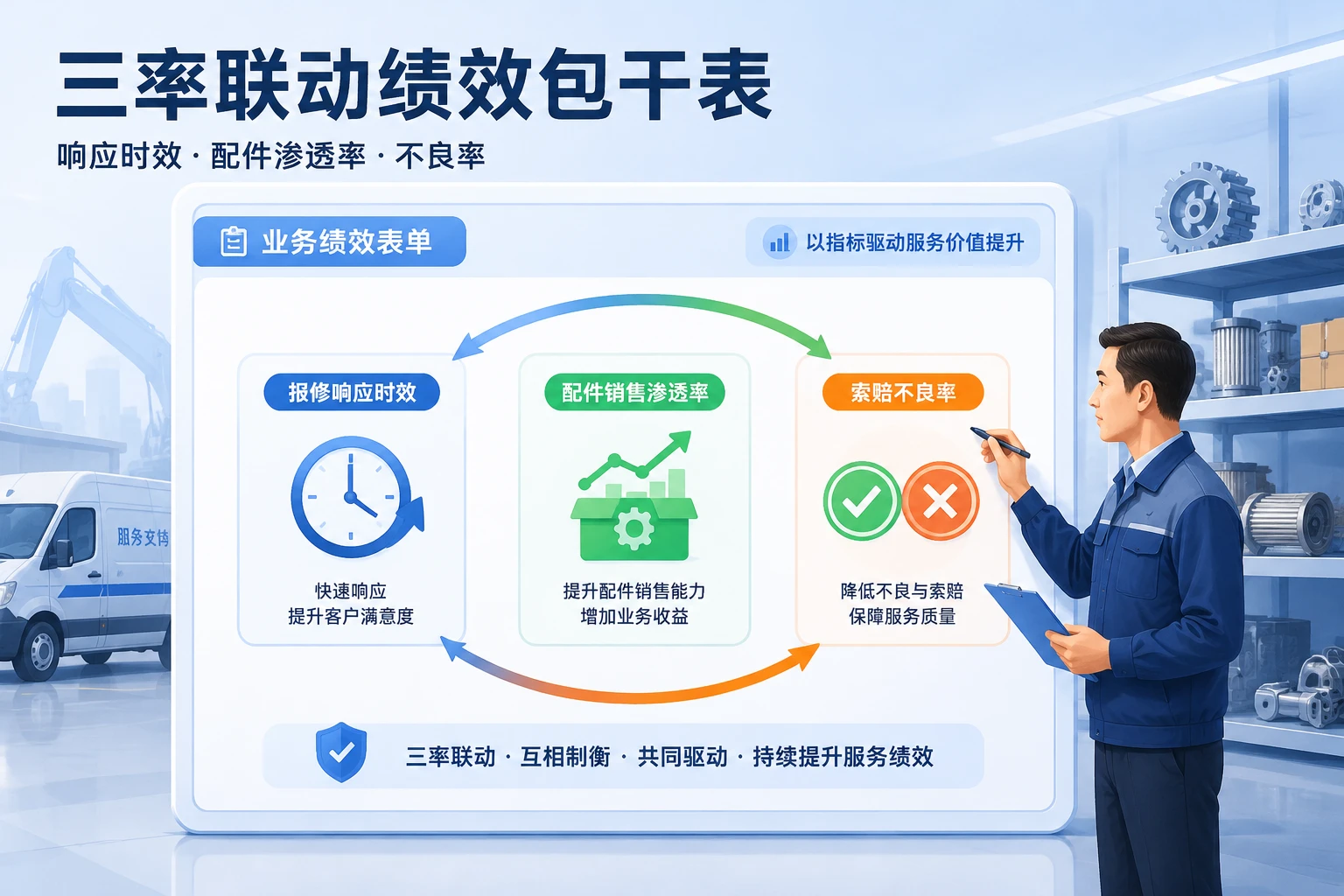 工程机械服务经理绩效包干表：响应时效、配件渗透率与不良率联动（2026年版）