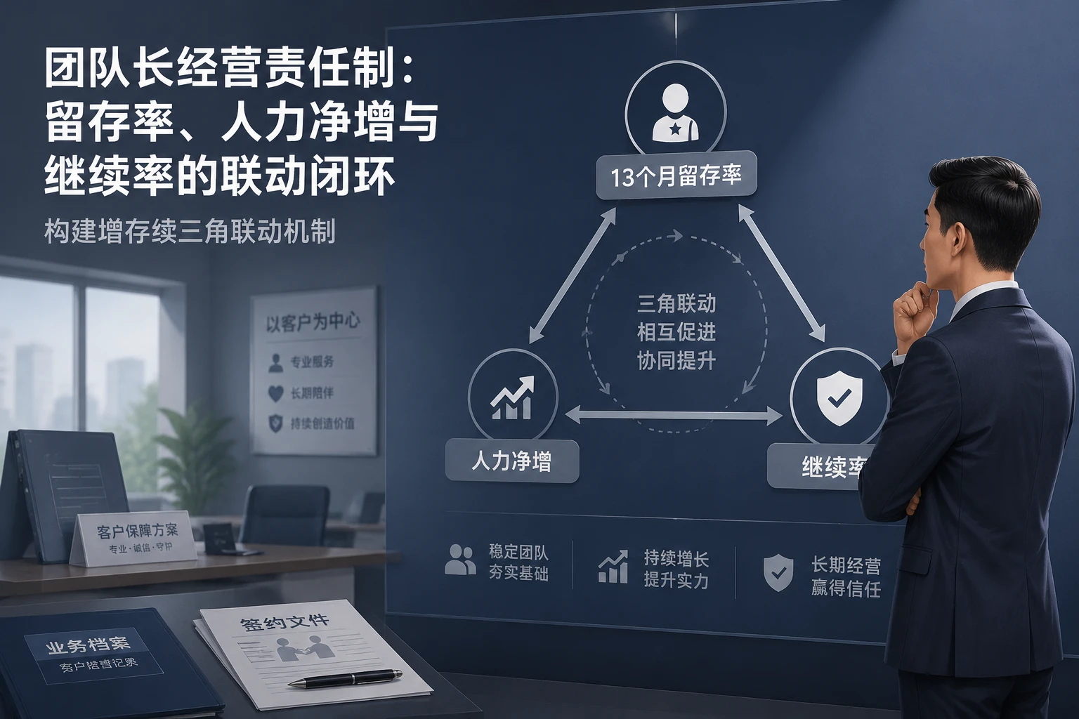 团队长经营责任制：13个月留存率、人力净增与继续率的联动闭环