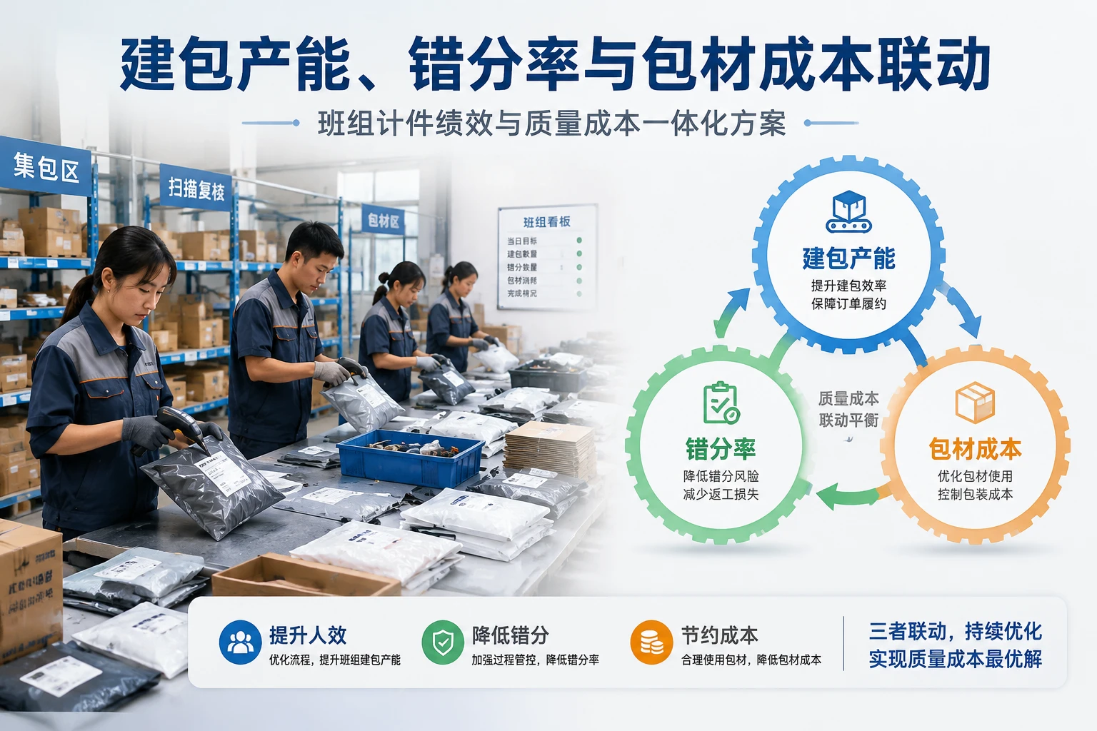 2026年集包班组计件绩效：建包产能、错分率与包材成本联动