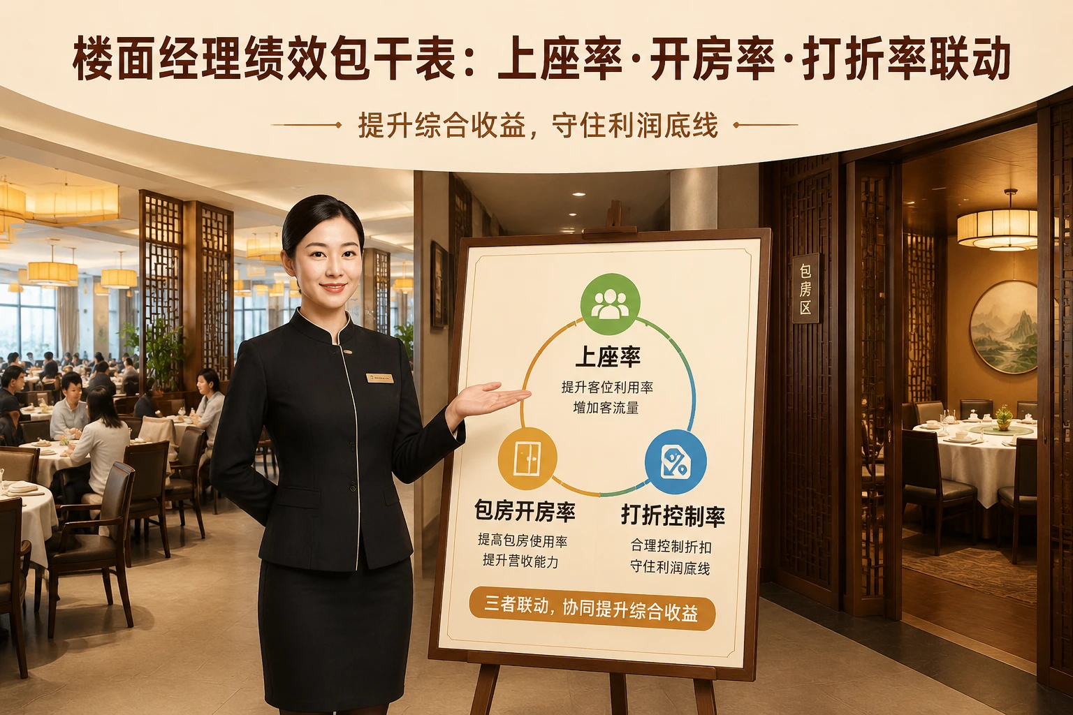 连锁正餐楼面经理绩效包干表：上座率、包房开房率与打折率联动（2026年版）
