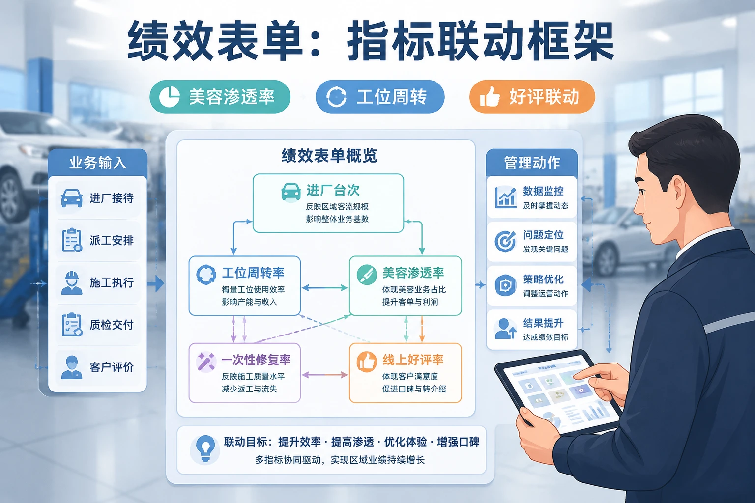 2026年汽车美容连锁区域绩效表：美容渗透率、多店人效与好评联动