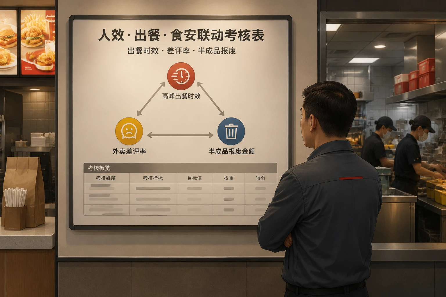 2026年连锁快餐门店人效食安联动考核表：出餐时效、差评率与半成品报废