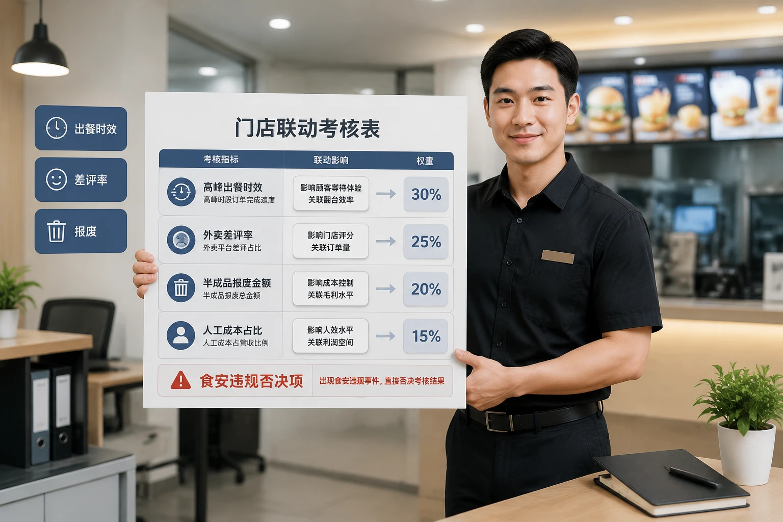 2026年连锁快餐门店人效食安联动考核表：出餐时效、差评率与半成品报废