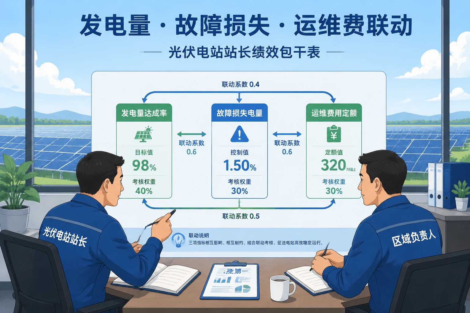 2026年光伏电站运维站长绩效包干表：发电量、故障损失与运维费联动