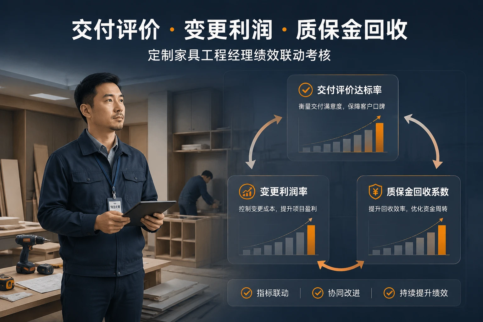 2026年定制家具工程经理绩效表：交付评价、变更利润与质保金联动