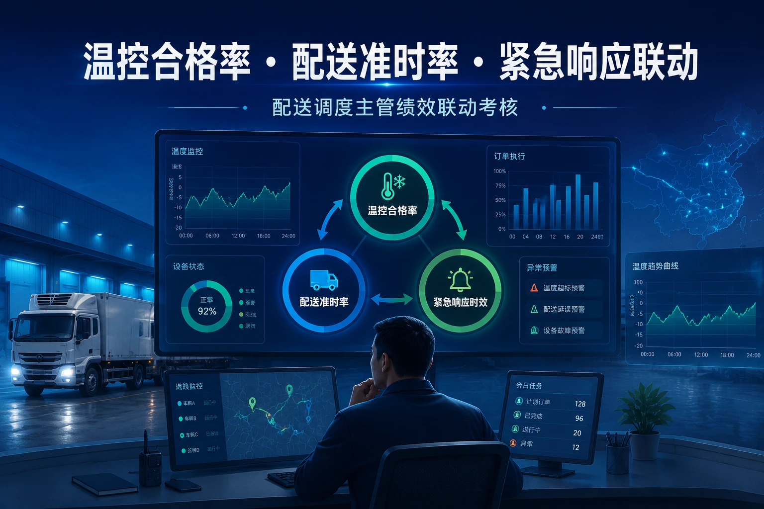生鲜冷链仓配送调度绩效表：温控合格率、准时率与紧急响应联动