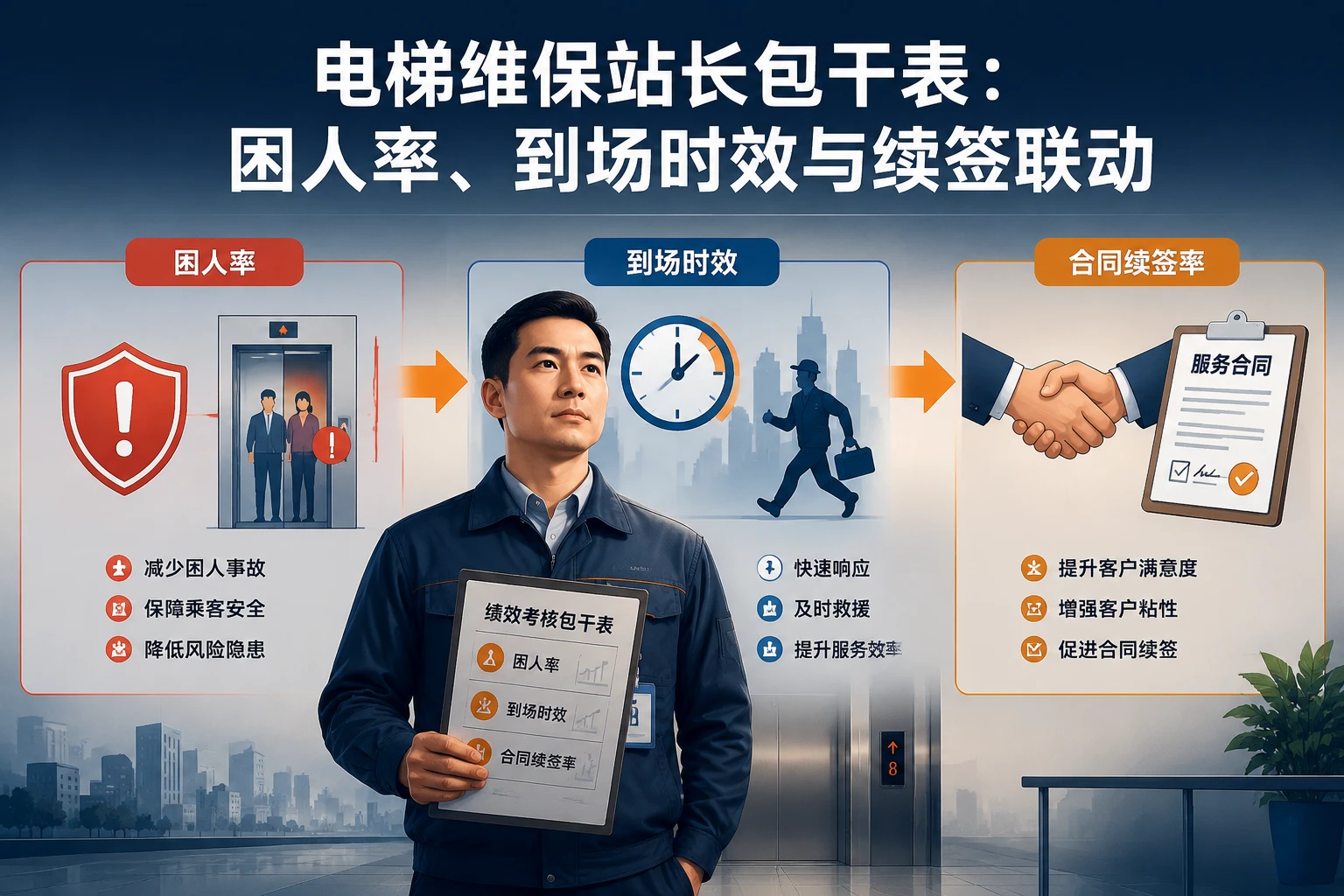电梯维保站长包干表：困人率、到场时效与续签联动