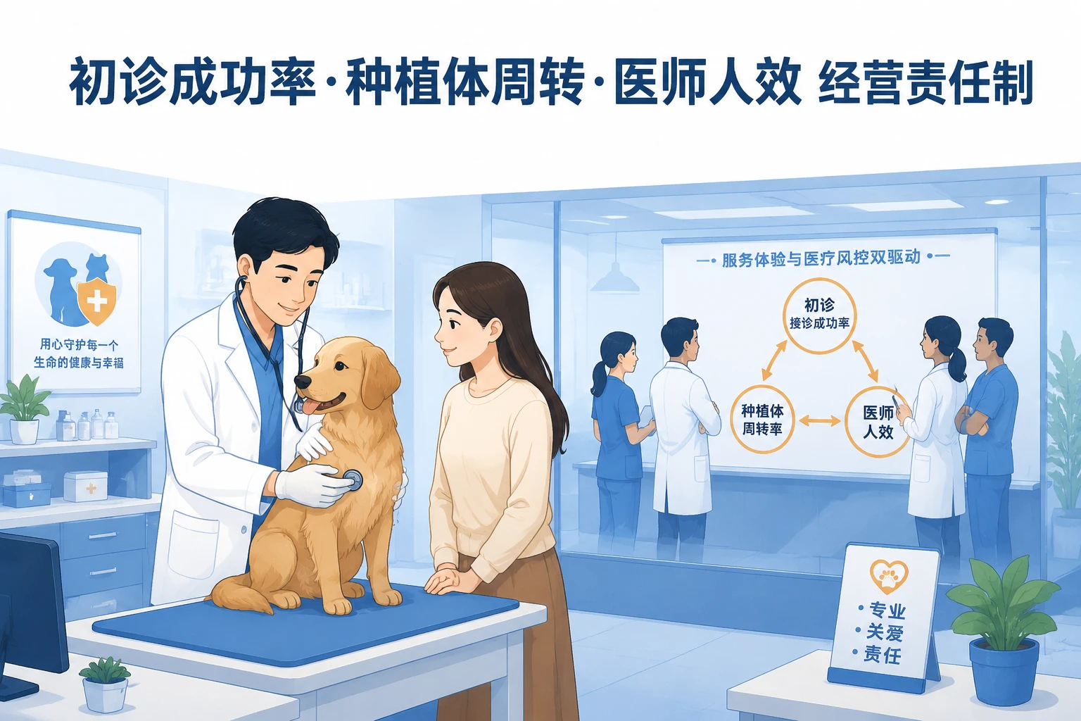 2026年连锁宠物医院经营责任制：初诊接诊成功率、种植体周转与医师人效模型