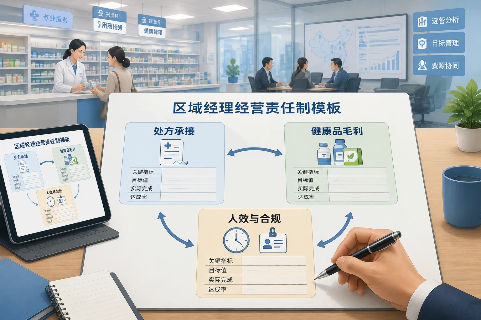 2026年连锁药房区域经理经营责任制模板：处方承接、健康品毛利与人效联动