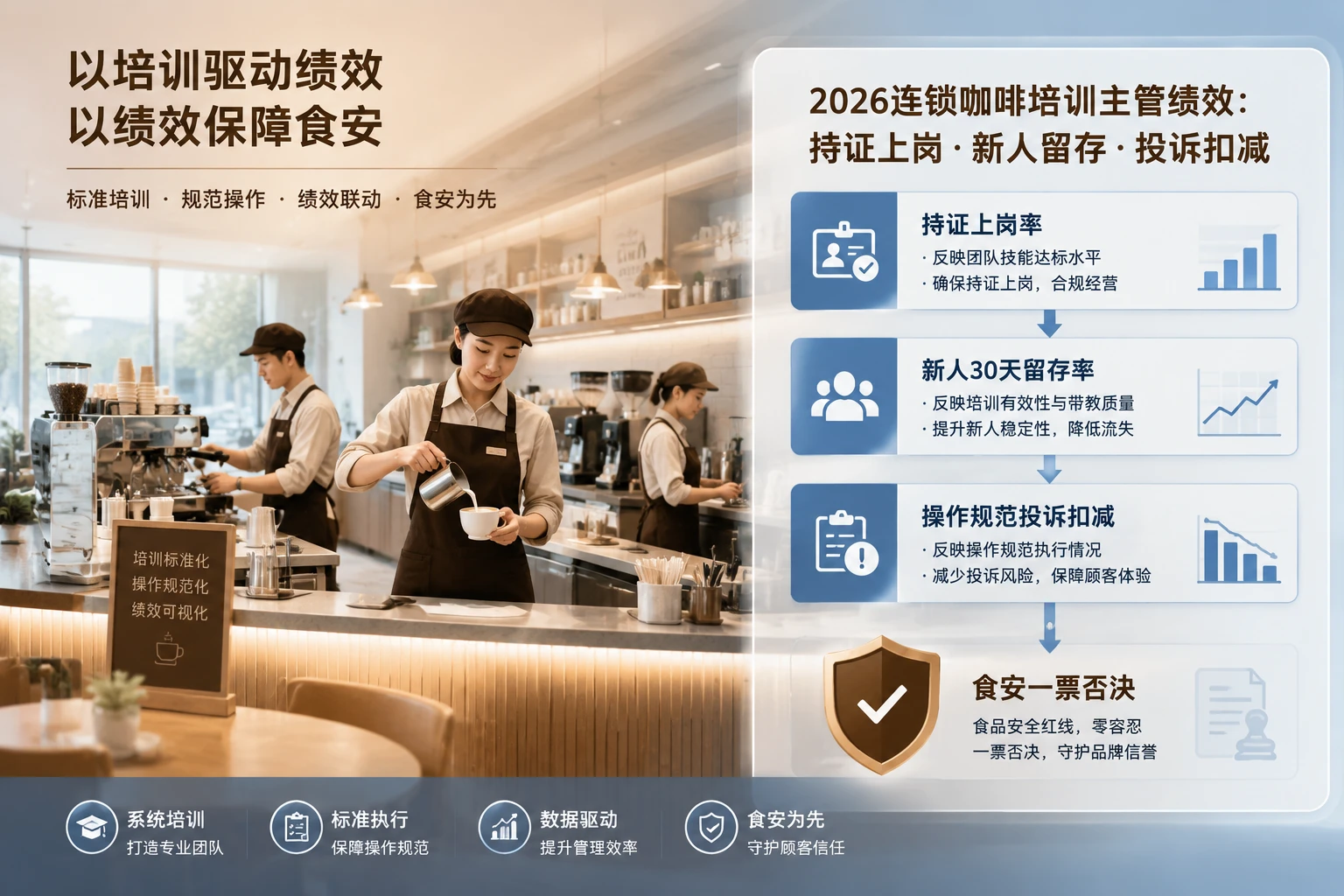 2026年连锁咖啡培训主管绩效表：持证上岗/新人留存/投诉扣减